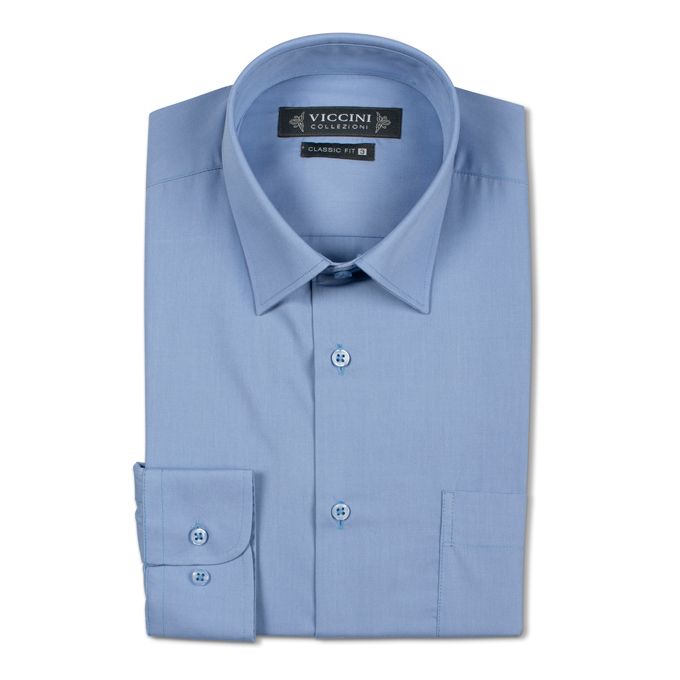Viccini Chemise en Popeline Unie (Classic Fit) - Ciel foncé