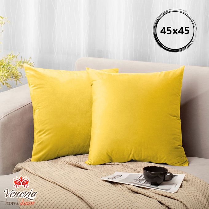 Venezia Lot De 2 Housses De Coussin Décoratives En Velours (45x45cm) (Jaune)