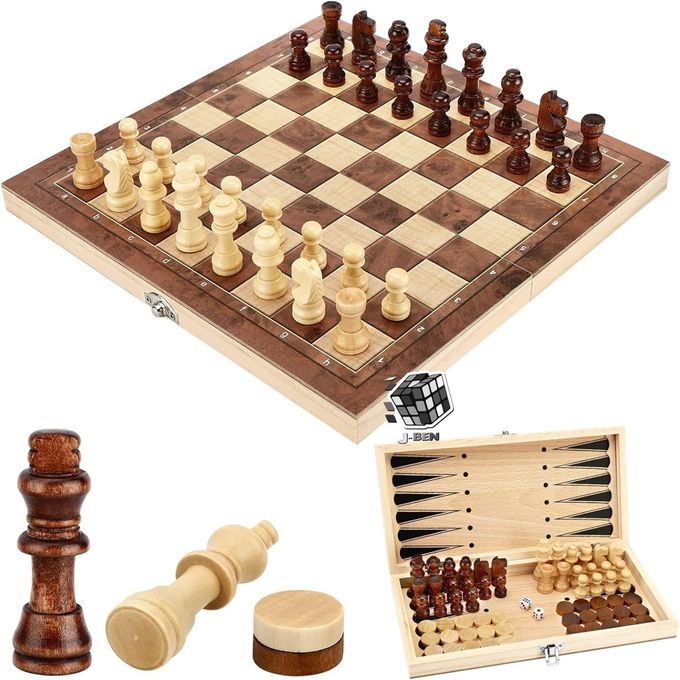 Jeux de dam Chess Set 3 in 1 en Bois  لعبة الشطرنج الخشبية