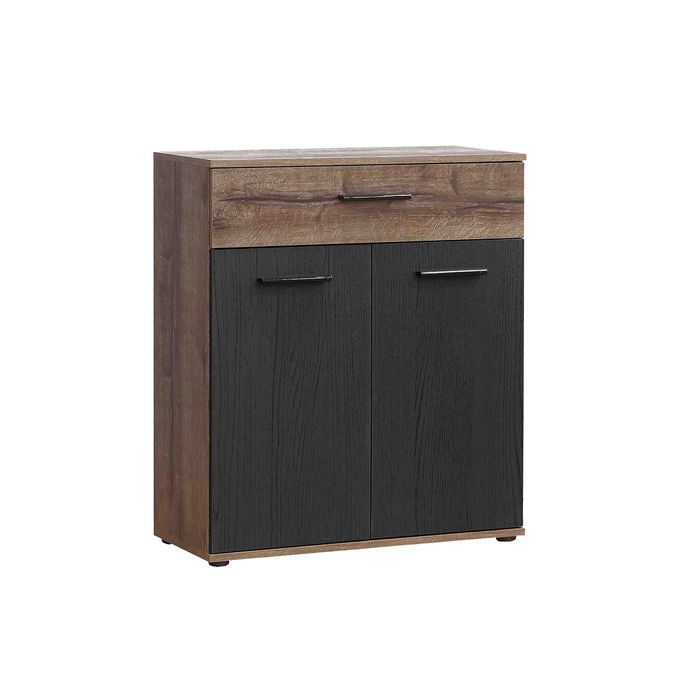 Kitea Commode BELLEVUE + 1 Tiroir + 2 Portes - Noir / Marron Foncé