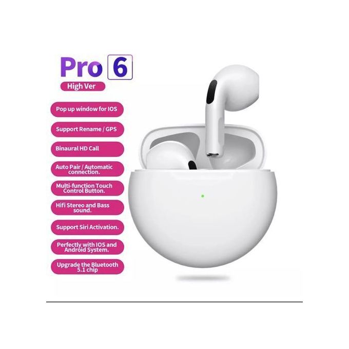 TWS Pro 6 Écouteurs stéréo Sans Fil, Touch Control Compatible IOS Et Android