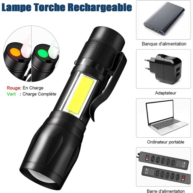 Lampe torche rechargeable par USB avec lumière verte 