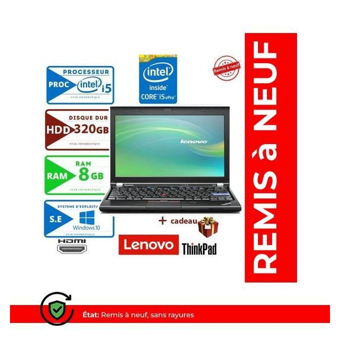 Lenovo ThinkPad X220, Intel Core i5 - RAM 8Go-HDD 320Go + CARTABLE - REMIS A NEUF/