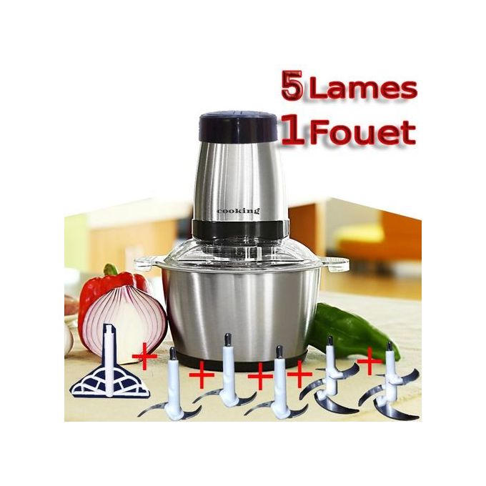 Cooking Robot hachoir inox 1000w, 3 litre 3 vitesses pour aliment, viande noir / black