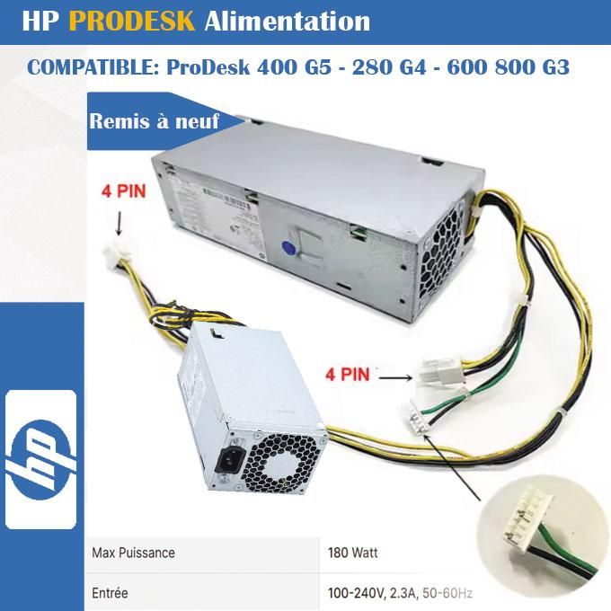 Alimentation 180W MIDTY - Compatible 280G3, 400G5, 4 Broches - Remplace PCH021, PCC005, PA-1181-3HV…