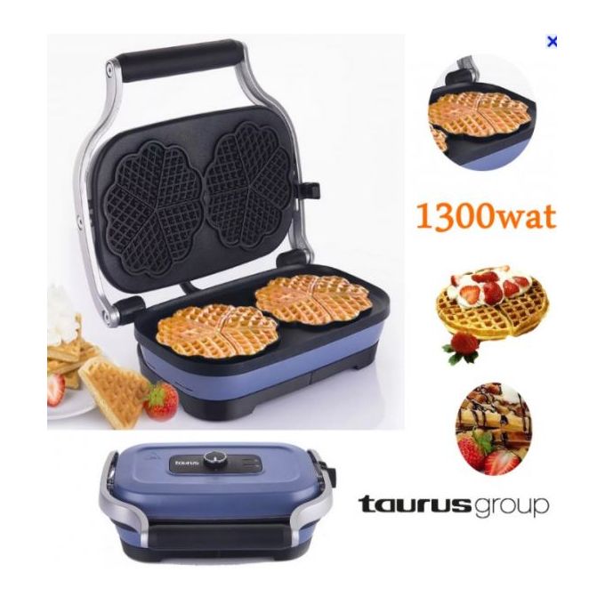 Taurus machine à gaufre gaufrier revêtement antiadhésif 6 réglages 1300w  bleu à prix pas cher