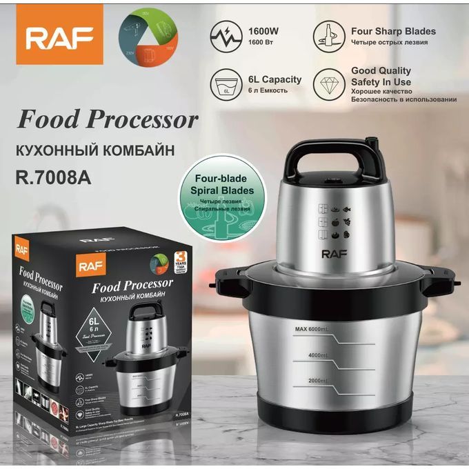 RAF Grand Hachoir électrique, bol en inox, 6L & 2 Vitesses - 1600W