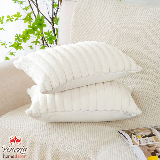 Venezia housses de coussin à rayures, décoratives et moelleuses pour canapé (50 x 30 cm) ( Blanc Casse )