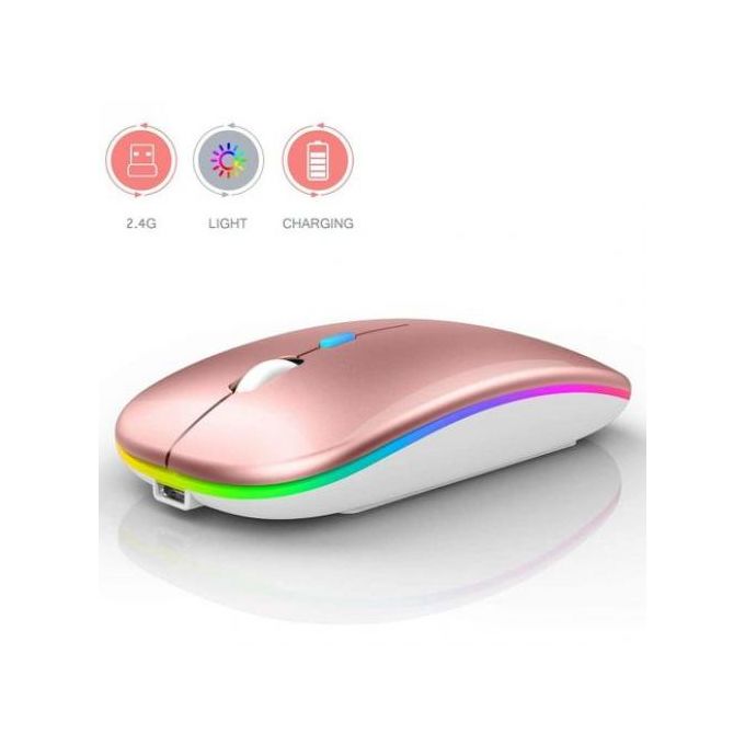 Azami Tech Souris Rose sans fil,rechargeable et silencieuse,Bluetooth  éclairage LED RGB à prix pas cher