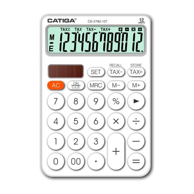 Calculatrice De Bureau CATIGA CD-2786 12 Chiffres – Grand Écran LCD, Boutons Sensibles, Double Alimentation Solaire/Batterie, Idéale Maison, École & Bureau