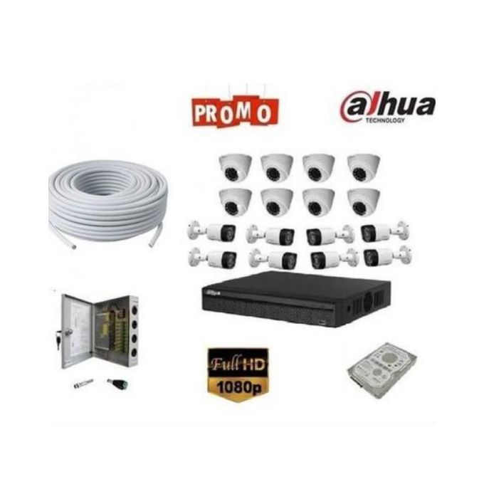 Dahua Kit vidéo surveillance DVR 16 ports et Sortie+8 caméras 2Mp d'extérieur HD +8 Camera internes 2Mp +Disque Dur interne 3TB