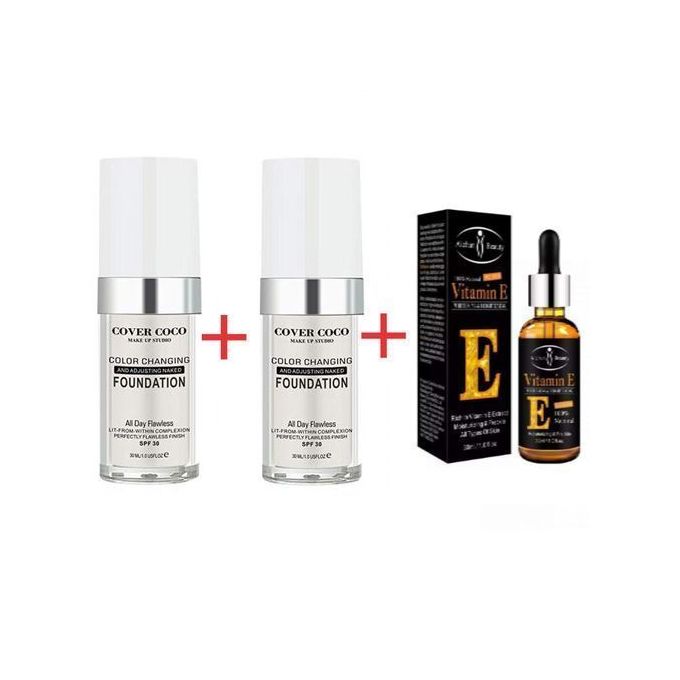PACK 2 BOUTEILLES COVER COCO FOUNDATION +Sérum vitamine E pour soin de Visage