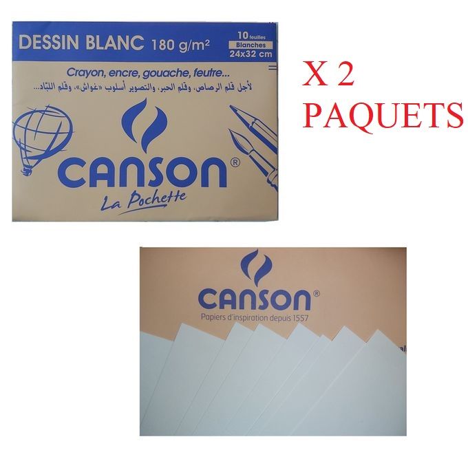 Canson Pochette Papier dessin 10 Feuilles Canson blanc 24*32/180g