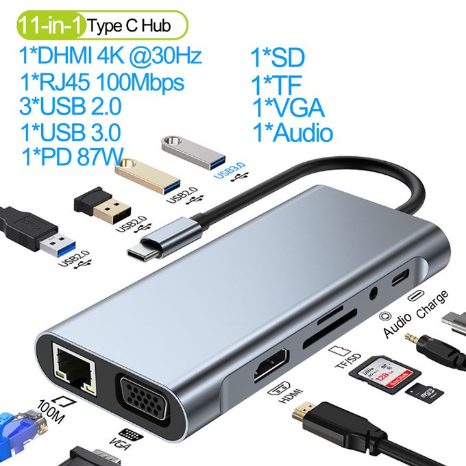 Generic Hub USB C, adaptateur de hub 11 en 1 de type C avec HDMI 4K, à prix  pas cher