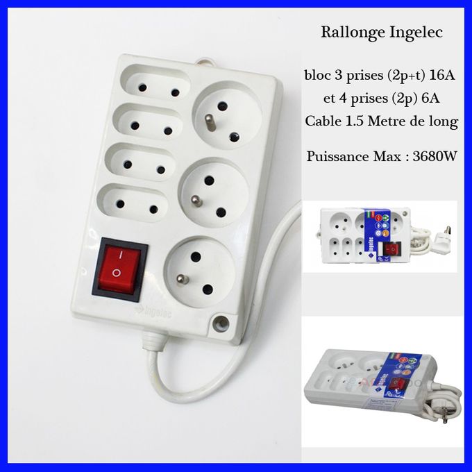 Electric Bloc Multiprise - 5 Prises - Rallonge 3m - Blanc - Prix pas cher