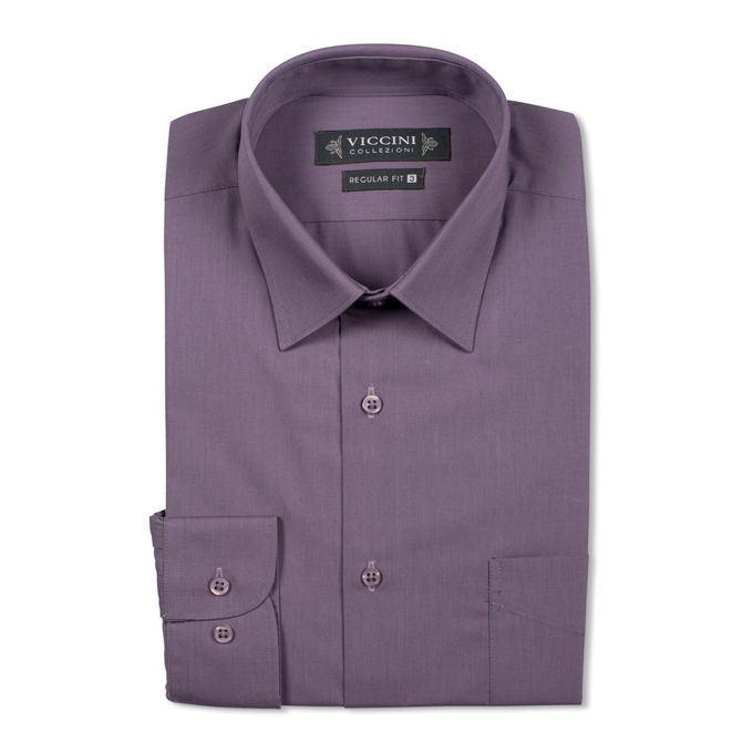 Viccini Chemise en Popeline Unie (Regular Fit) - Mauve foncé