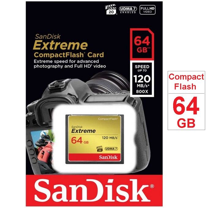 Sandisk Extreme Compact Flash Card 64Gb Carte Mémoire Vitesse 120 Mo/s FHD  UDMA 7 VGP 20 à prix pas cher