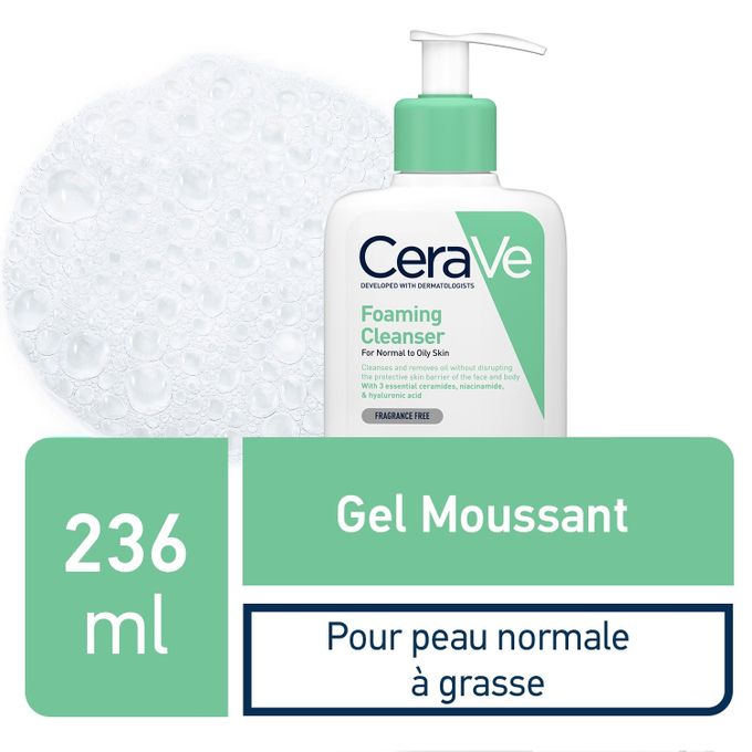 Cerave Gel Moussant Peaux Normales a Grasses, nettoyant visage, 236 ml