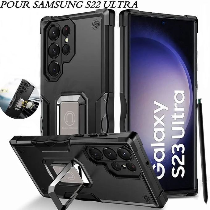 Coque pour Samsung Galaxy S22 ULTRA antichoc avec anneau métallique magnétique
