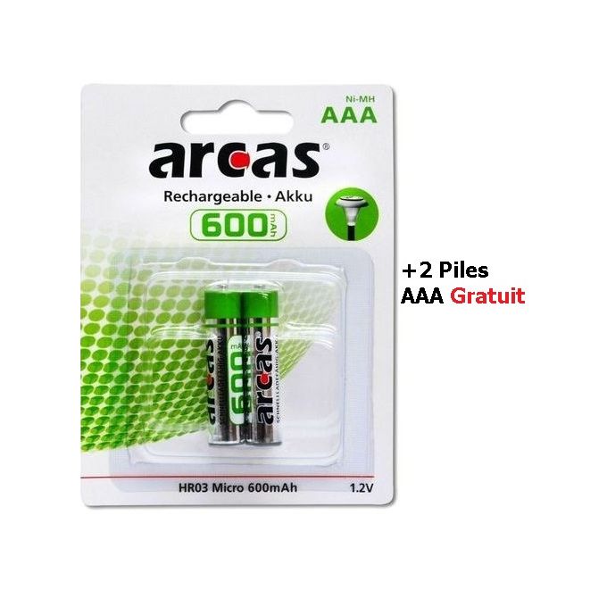 Arcas Chargeur de Piles-Batteries AA / AAA +4 Piles Rechargeables AA Ni-MH  2700 MAh à prix pas cher