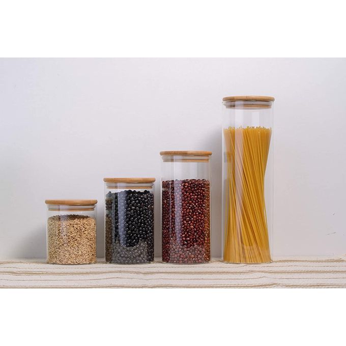 Generic Boîtes de cuisine en verre avec couvercle hermétique en bambou,  bocaux 4 pcs à prix pas cher