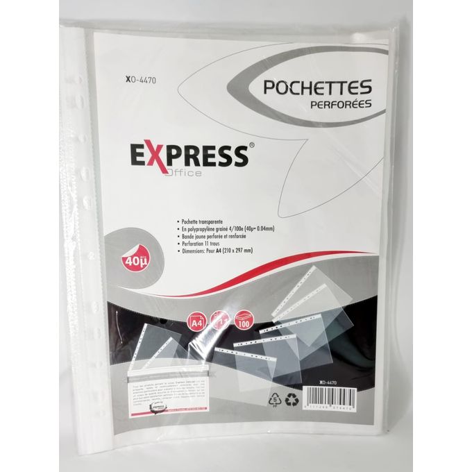 Express 100 POCHETTES transparentes PERFORÉES XO-4470 BLANCHES