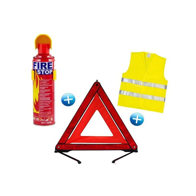 Pack de sécurité voiture, Triangle d'en panne, Gilet fluorescent