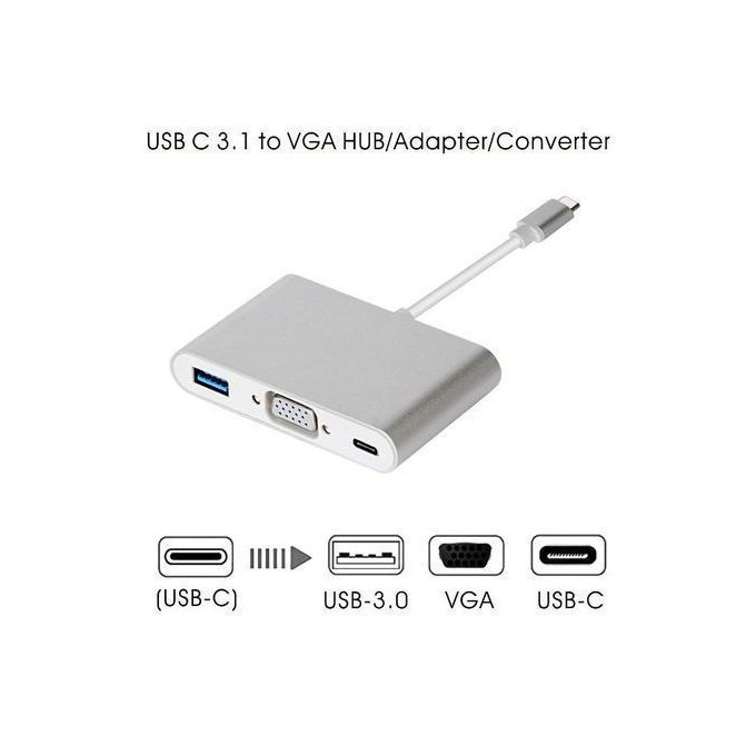 Generic Adaptateur Convertisseur USB Type C vers HDMI+VGA+USB3.0+usb c à  prix pas cher