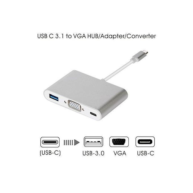 Generic Usb Adaptateur USB C à VGA - Convertisseur de hub multiport 3-en-1  de type C-vga à prix pas cher