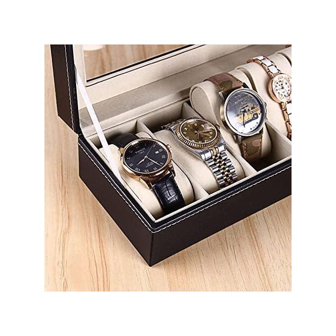 Boîte Montres Présentoir à Montre 6 fentes en Cuir PU Écrin à
