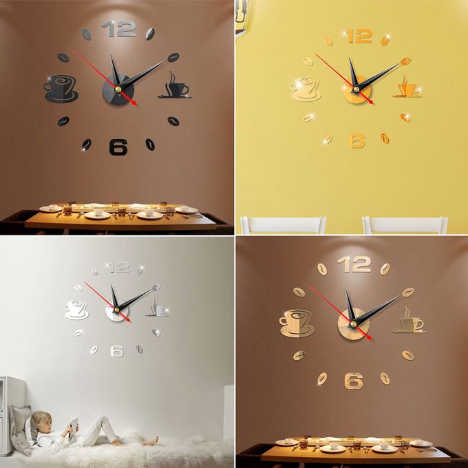 Grande Horloge Murale 3D Miroir DIY – Design Moderne Silencieux (Noir) Pour Salon, Chambre Ou Bureau