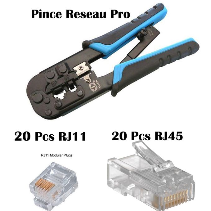 Pince Réseau RJ45 , RJ12 , RJ11 Professionnel +20 Pcs Pleug RJ45 +20 Pcs  RJ11