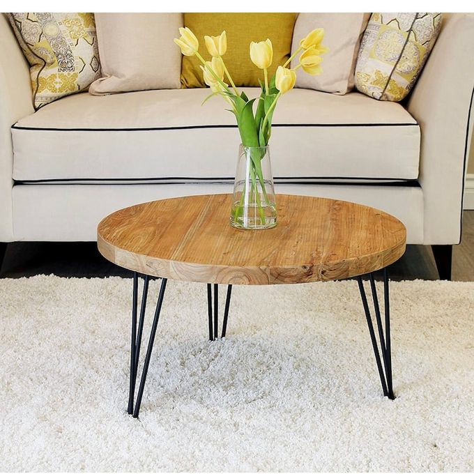 Table basse ronde en bois rustique - ROBIO