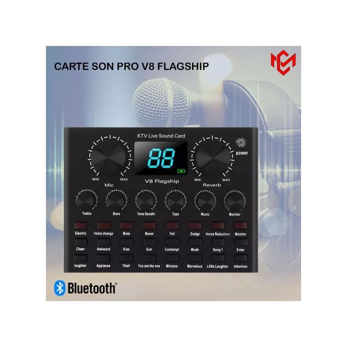 V8 FlagShip LED Screen Pro USB Carte Son Externe Bluetooth pour Téléphone et Ordinateur
