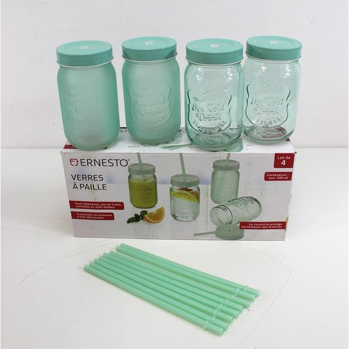 Pichet verseur avec couvercle et 4 verres à boire - Pichet de 1 L, verres de 200 ml