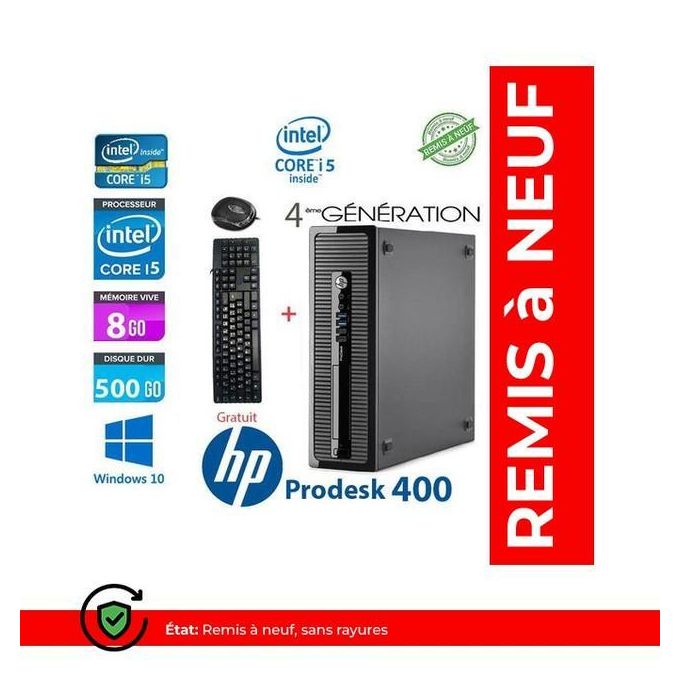 Hp PC BUREAU ProDesk 400-i5 4ème Gén 8Go 500Go souris+clavier GRATUIT-REMIS A NEUF