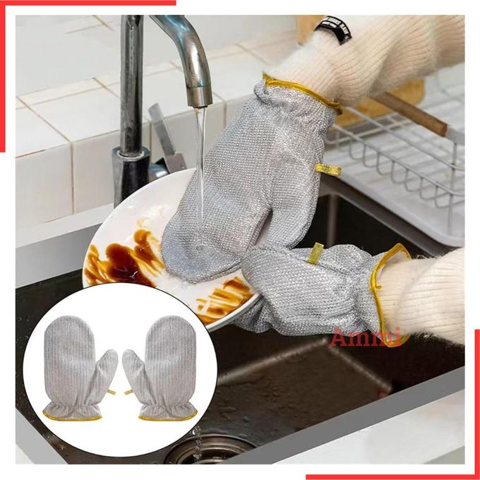 Lot 3 Paires Gants Réutilisables Cuisine Nettoyage Vaisselle Manches Longues - Épais Antidérapants