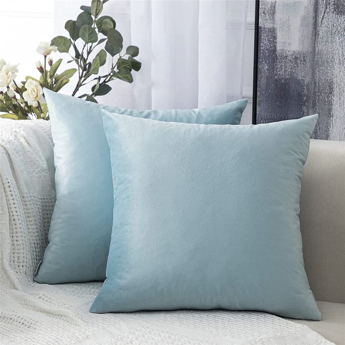 Housses De Coussin Décoratif Carrées En Velours (45 x 45 cm) Bleu Clair