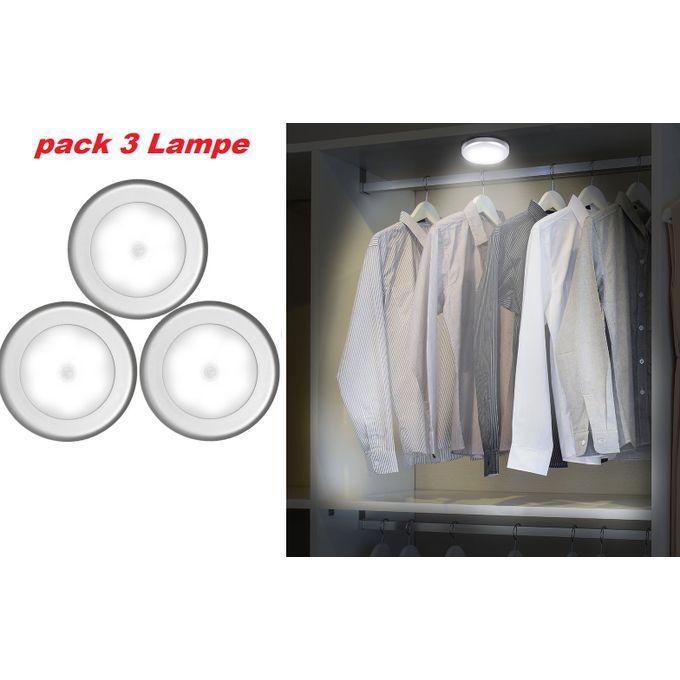 Generic Pack 3 Lampe Night Light Led Applique murale de nuit alimentée par  batterie magnétique capteur de mouvement AVEC 6 LED ultra-lumineuses, à  coller partout pour placard, garde-robe, escaliers, terrasse à prix