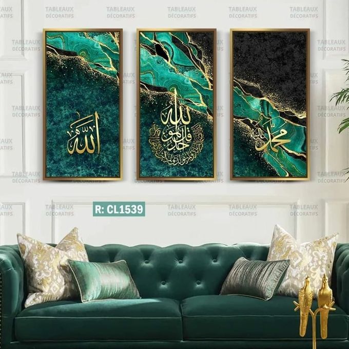 Tableau moderne vert doré noir  3 Pièces 130/70 cm