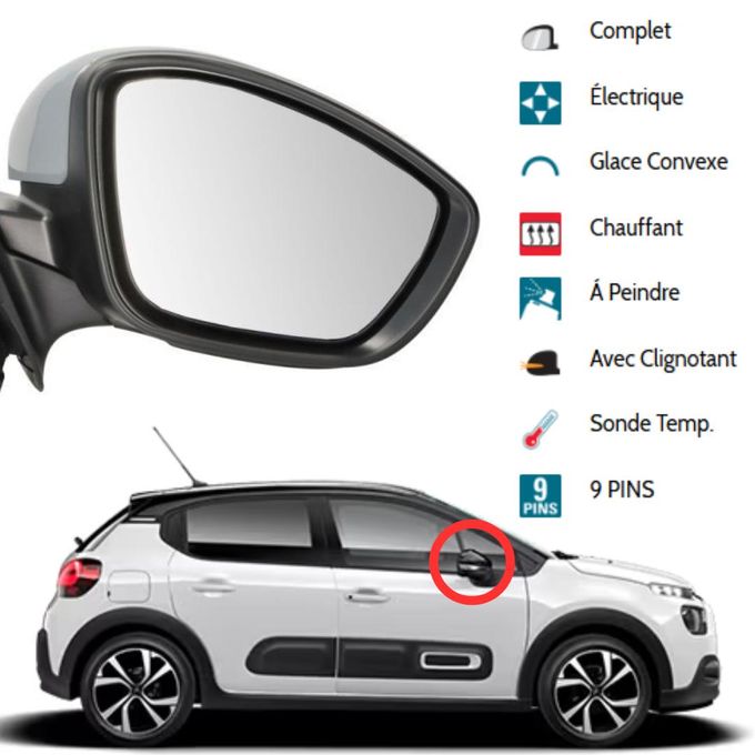 Alkar 6139127 Rétroviseur Complet Électrique Asphérique Chauffant – VW Golf IV Grand Modèle, à Peindre, Glace Bleue