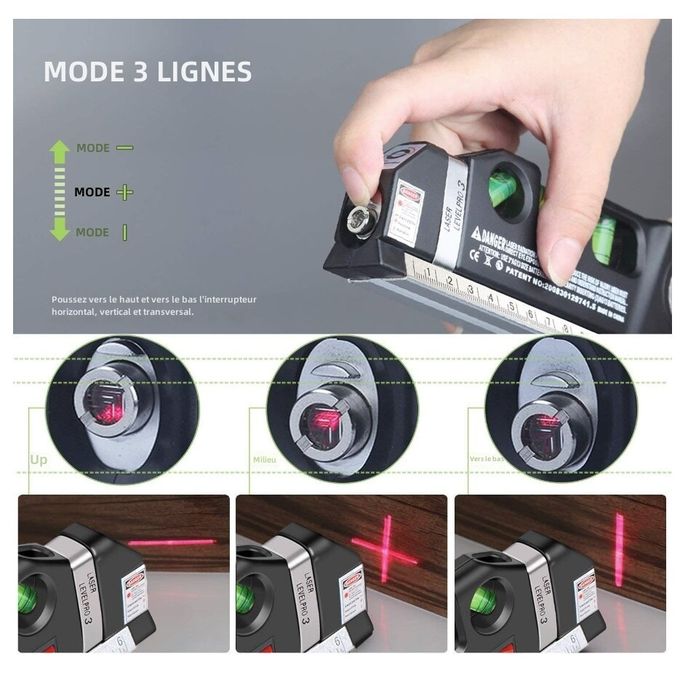 Generic Niveau Laser Polyvalent avec 3 Modes et Niveau à Bulle,Ruban de  Mesure de 2.5M à prix pas cher