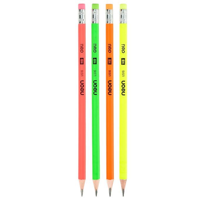 DELI Boîte 12 crayons graphite HB corps triangulaire couleur Néon bout  gomme x 12 - Crayon & porte-mine - LDLC