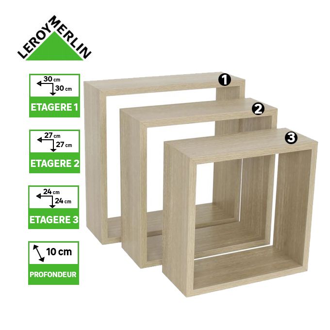 Leroy Merlin Pack 3 Etageres Carre Bois Chene 24x10x1 2 27x10x1 2 30x10x1 2 Cm A Prix Pas Cher Jumia Maroc