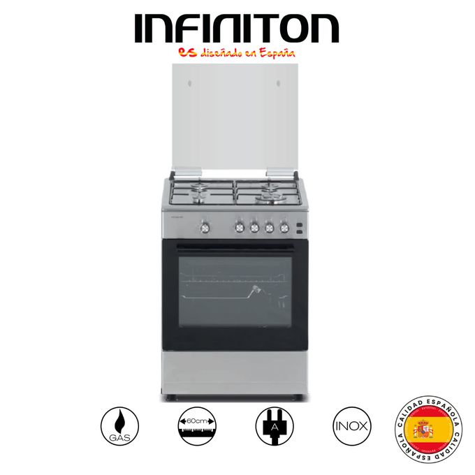 CUISINIERE 5F A GAZ FOUR GEANT INOX 90 cm EN FONTE ZANUSSI