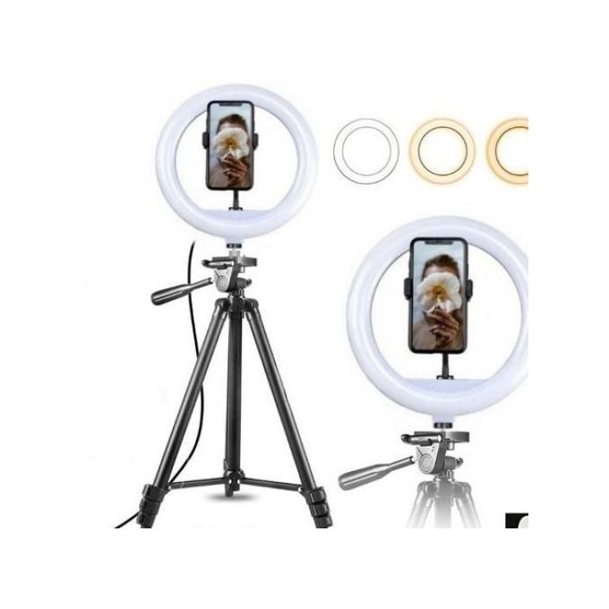 Ring Light 26cm + Trepied Noir Tripod Avec Support Téléphone- Pour Photo Video Live Youtube insta