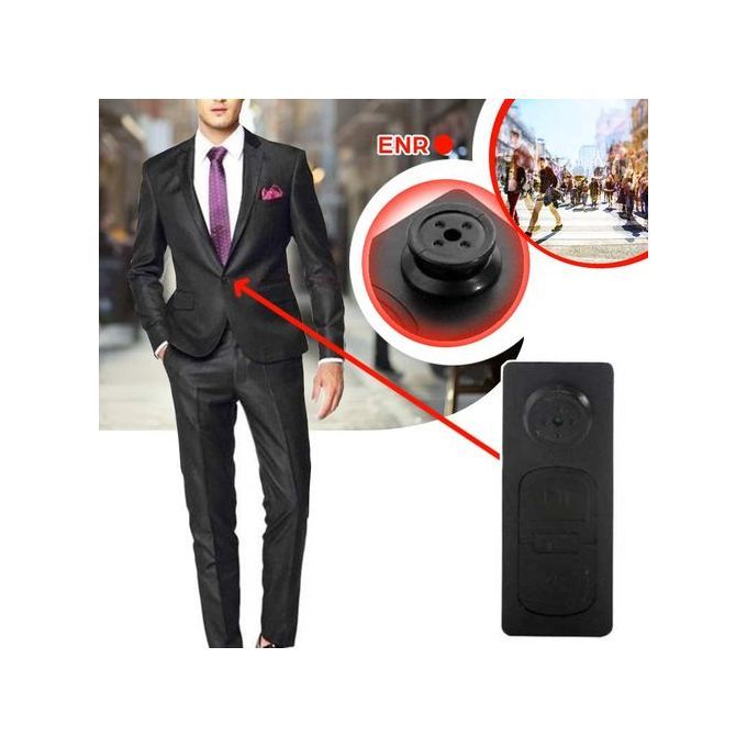 Caméra cachée en forme de bouton espion noir, haute résolution