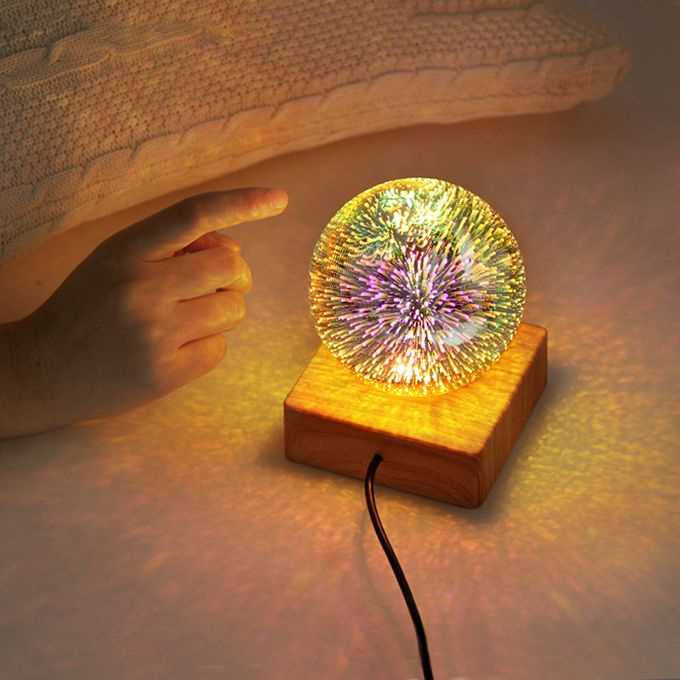 Lampe de table LED boule de verre, veilleuse romantique à LED, feu  d'artifice 3D, lampe
