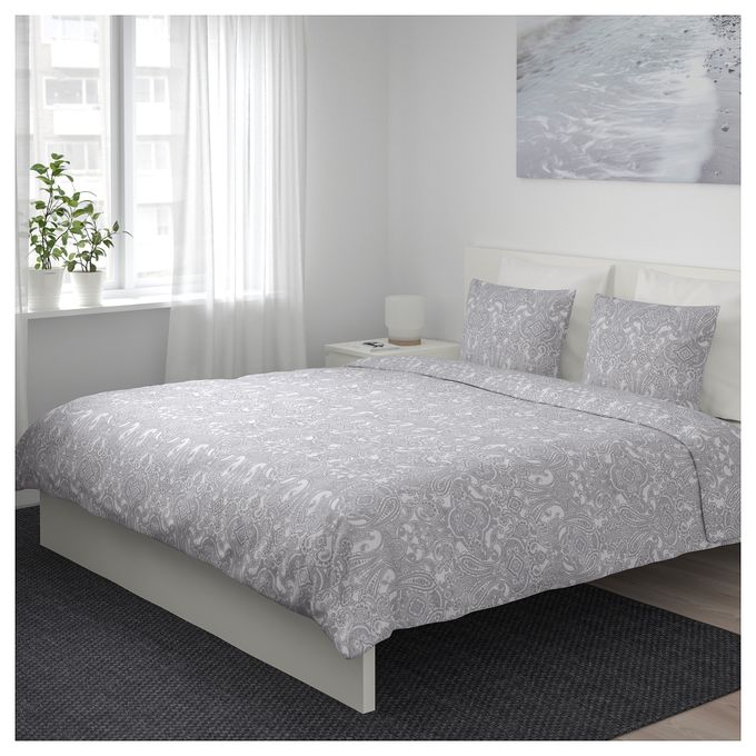 Ikea Housse De Couette Vallmo Blanc Gris 240 X 220 Cm Et 2 Taies D