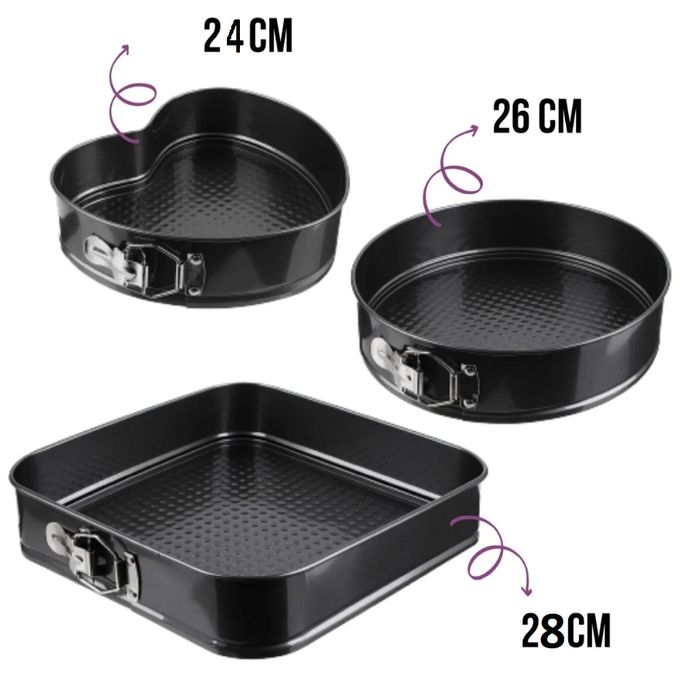 Lot De 3 Moules à Gâteau Carrés Anti-Adhésifs (24, 26, 28 Cm) – À Charnière, Démoulage Facile – Pour Four, Lave-Vaisselle Safe